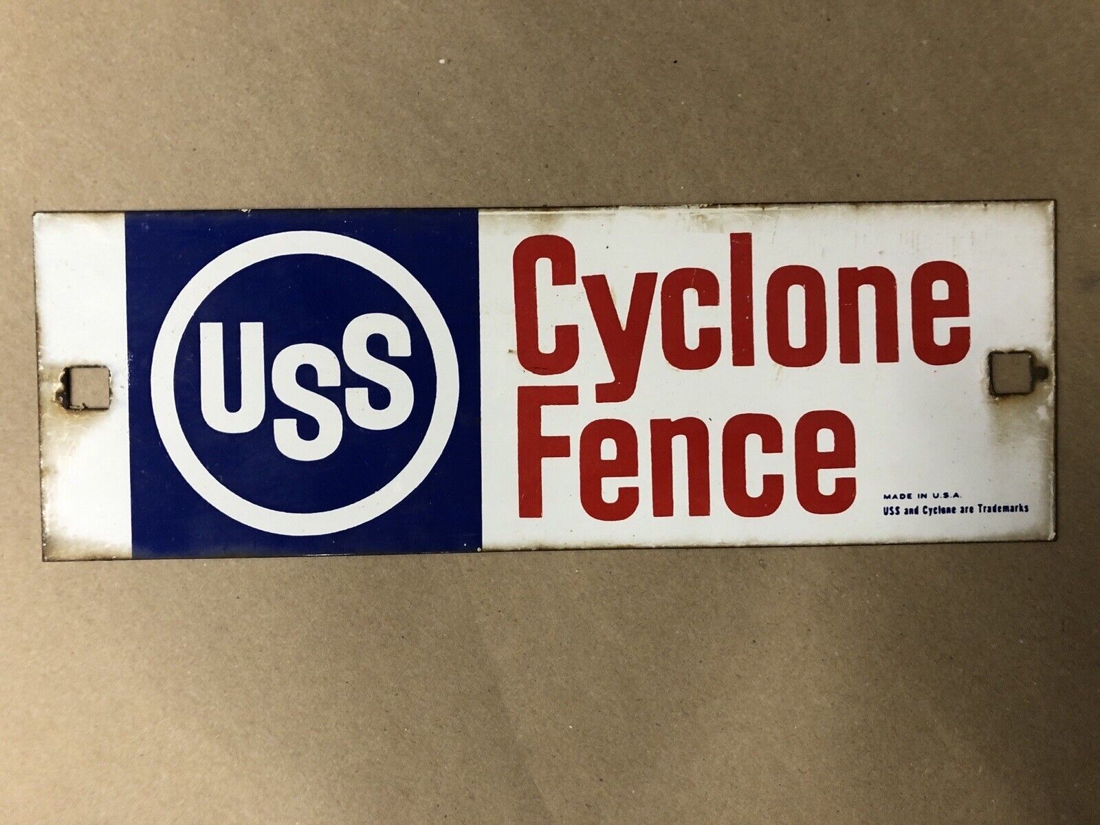  Vintage USS Cyclone Fence Co Porcelain Fence Sign Steel 13 1/2\