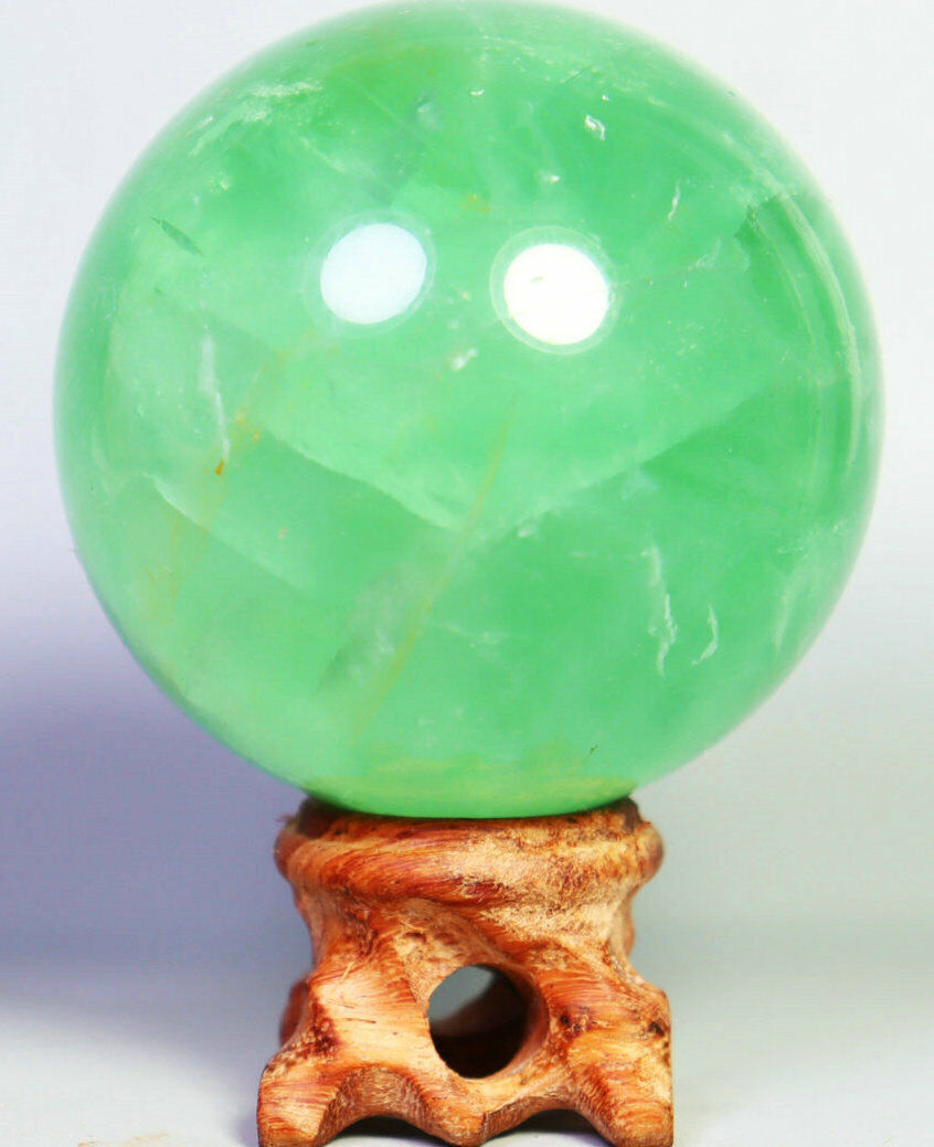 0.93lb NATURAL Green Fluorite Quartz CRYSTAL Stone Sphere Ball Healing Stand