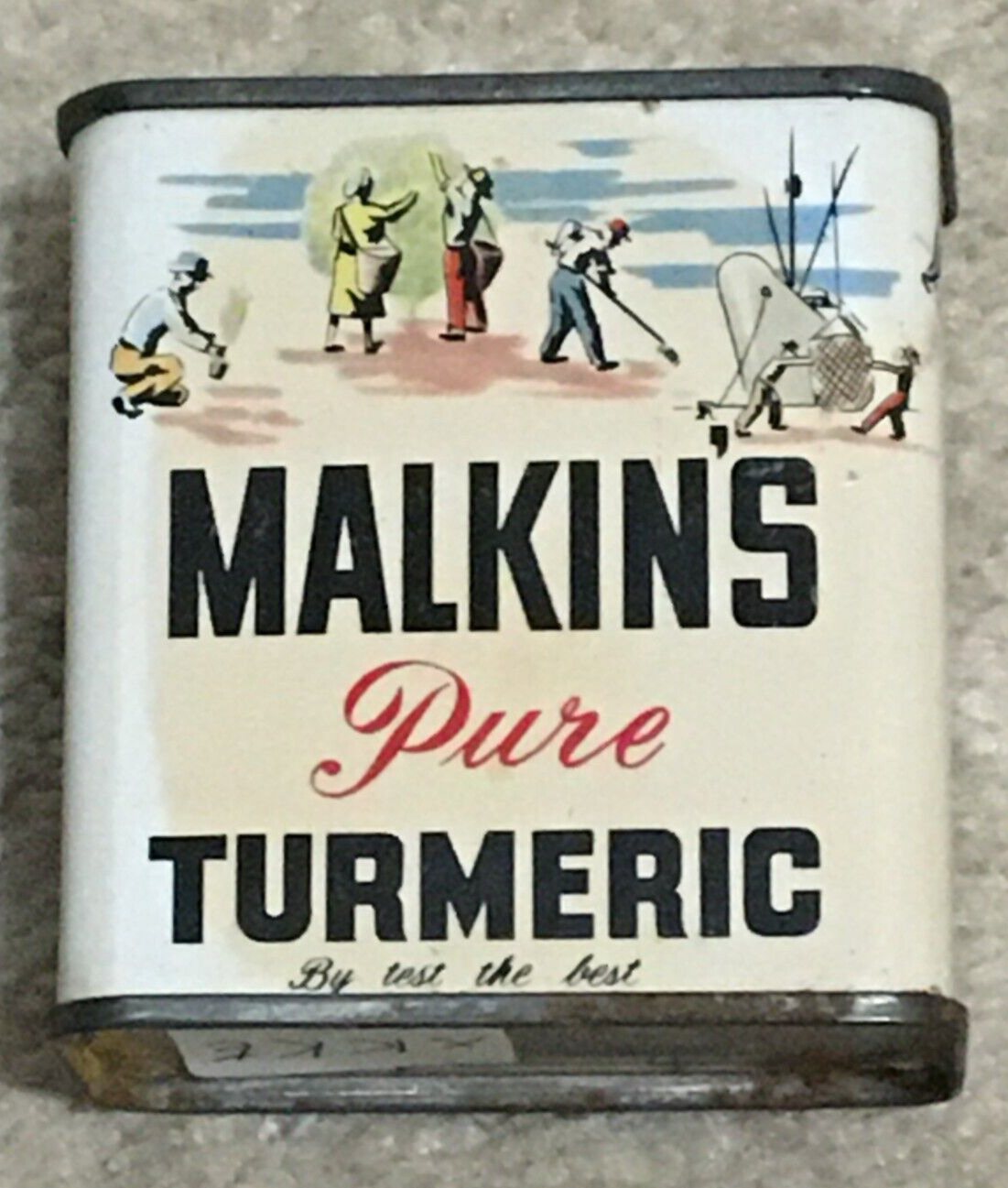 Vntg Malkin\'s Turmeric Spice Tin Litho Can Container  1 1/2 OZ, Vancouver Canada