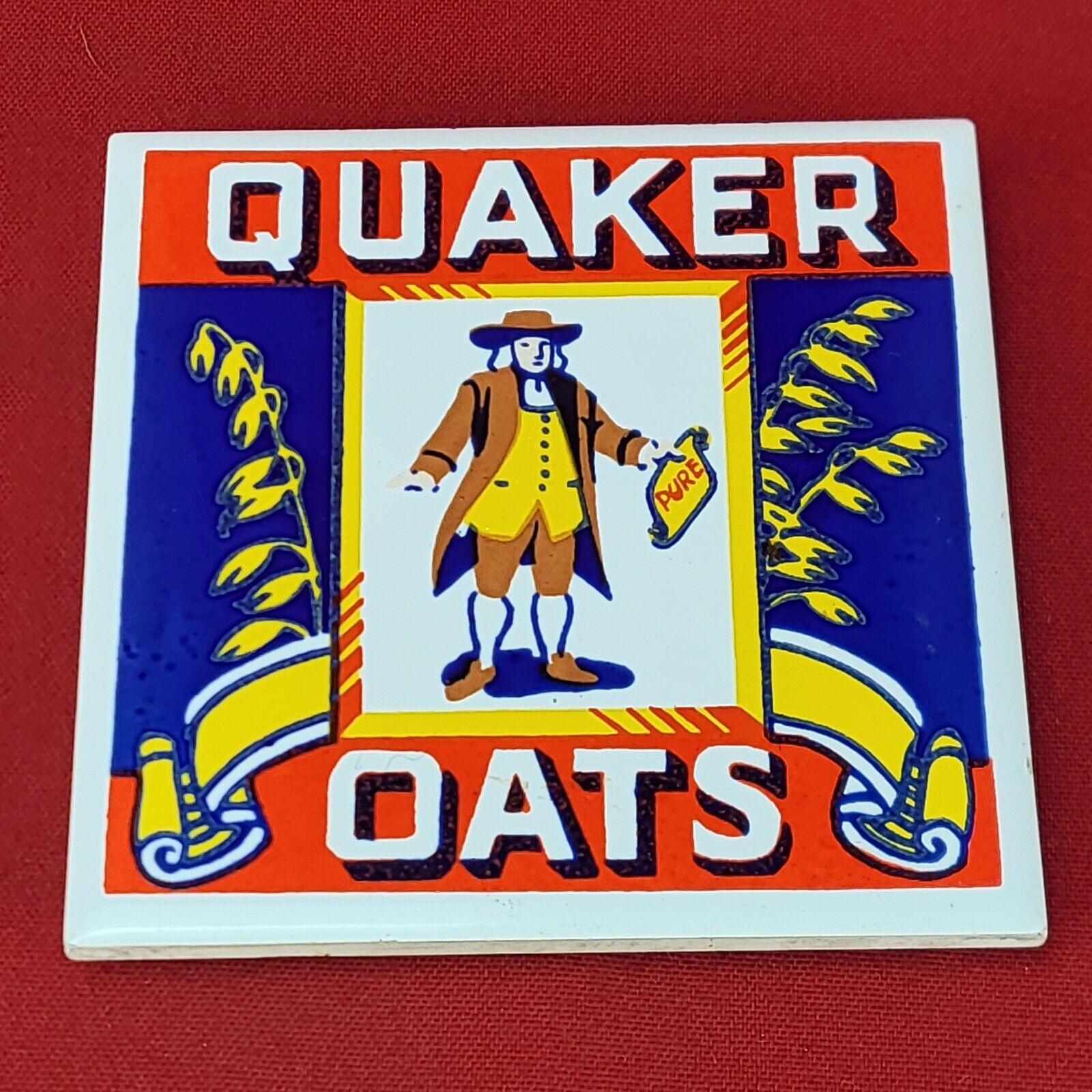 1983 Vintage Ceramic Tile Advertising Trivet for Quaker Oats