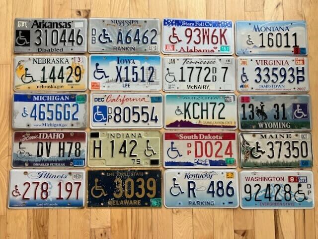 20 Craft Condition Handicapped License Plates from 20 Different States
