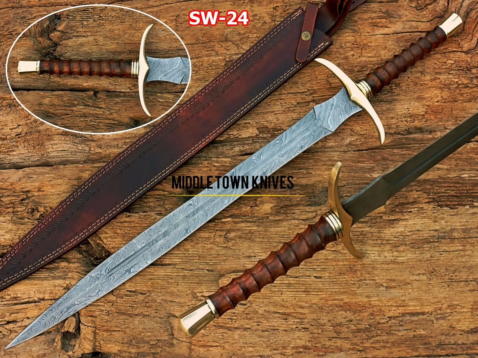 Handmade Damascus Steel Medieval Sword/Viking Longsword With Rose Wood Handle.