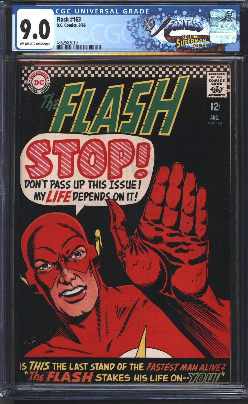 D.C Comics Flash 163 8/66 FANTAST CGC 9.0 Off White to White Pages