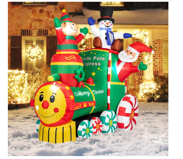 VIVOHOME 6ft Height Christmas Inflatable Santa Claus on The Train with Elf