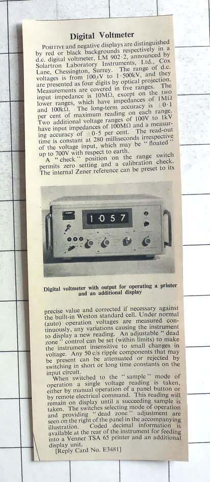 1961 Digital Voltmeter Developed By Solartron Lab Instruments Chessington