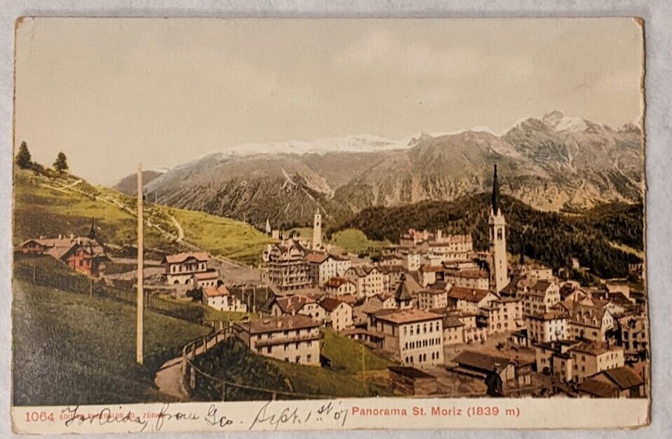Postcard C 439, Panorama St. Moriz Switzerland\'s Engardin Valley