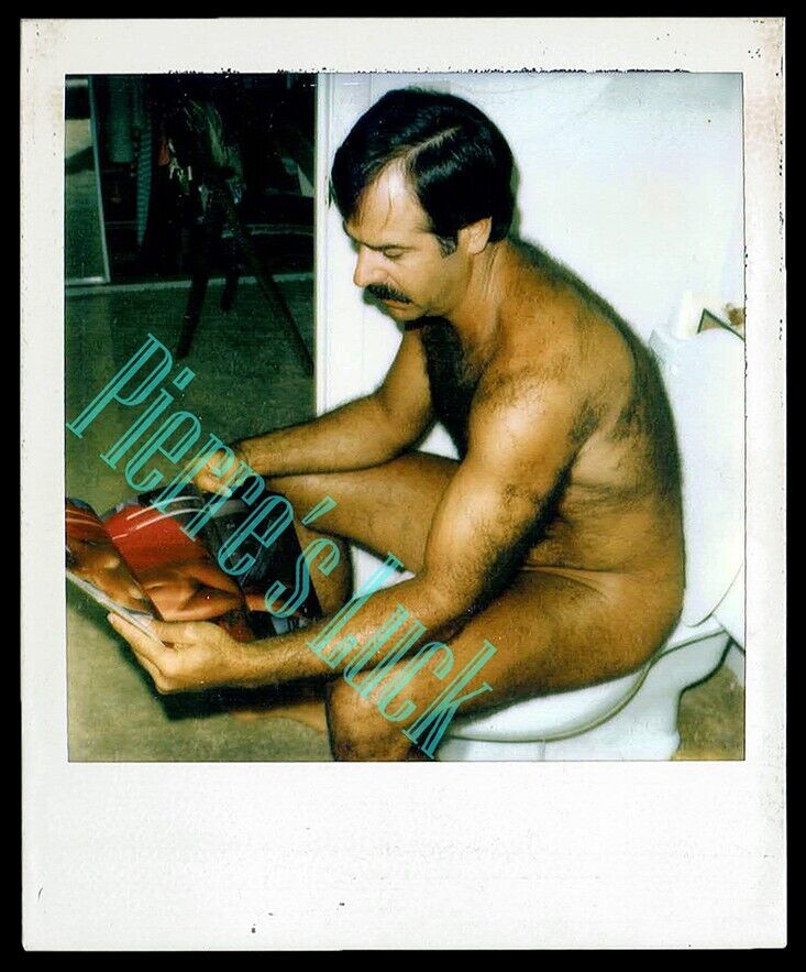 Funny Photo of Man on Toilet Reading Playboy Vintage 70\'s Polaroid GAY INTEREST
