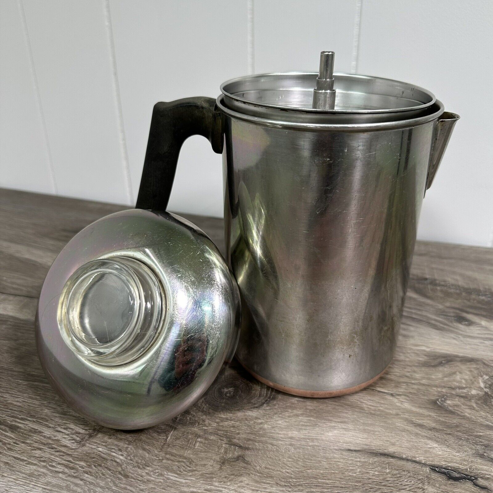 Vintage Revere Ware Percolator 1801 8-Cup Stove Coffee Pot Copper Glass Camping 