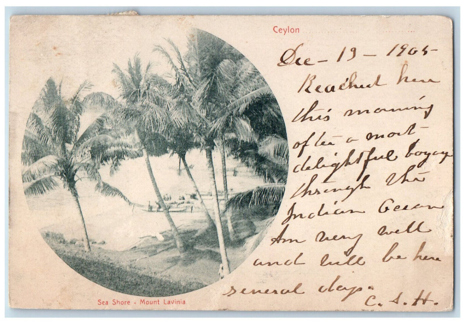 1905 Sea Shore Mount Lavinia Ceylon/Sri Lanka Posted Antique Postcard