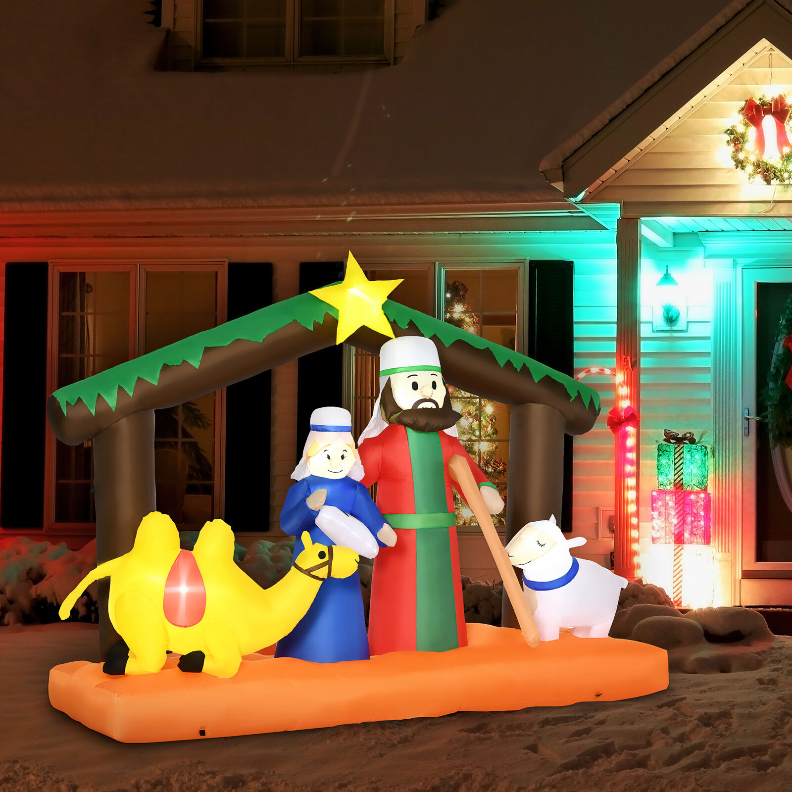 7.5ft Christmas Inflatable Nativity Scene w/ Camel Sheep LED Holiday Display