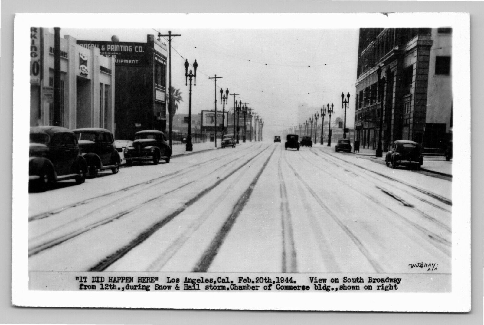 RPPC Downtown Los Angeles CA c1944 Snow Street Scene Photo VTG Unused Postcard