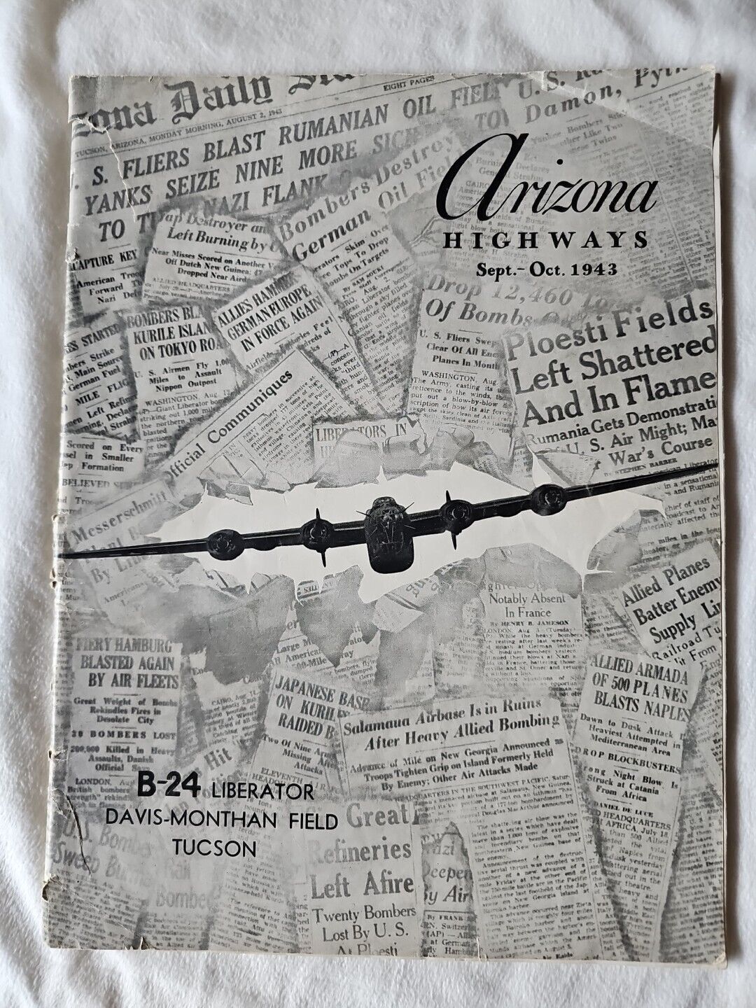 Arizona Highways Sept 1943 B-24 Liberator Bomber History Of Flight Tuscon Field 