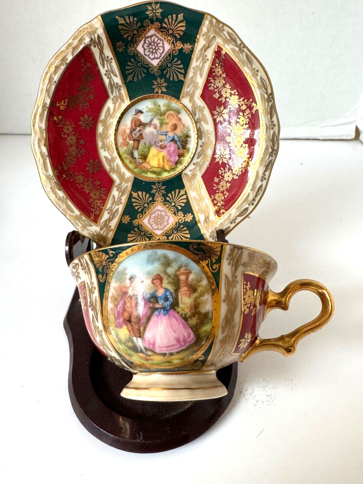 Royal Vienna Tea Cup and Saucer by Waldershof Love Story Germany Antique Unused