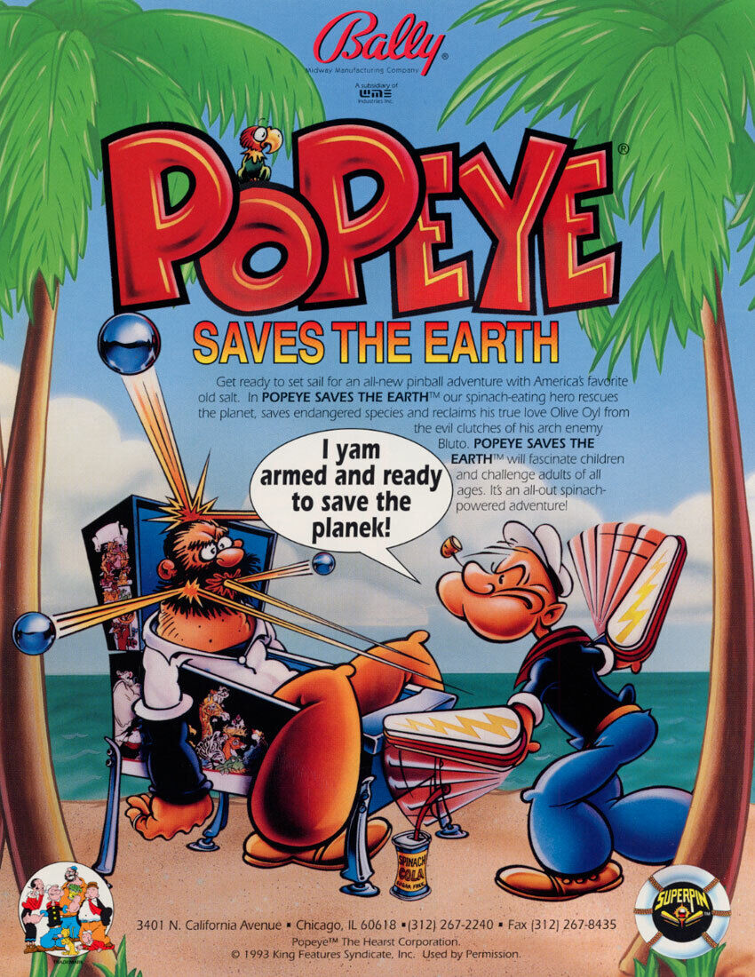 Bally Popeye Saves The Earth Pinball Flyer Brochure Original NOS 1994 Sailor Man