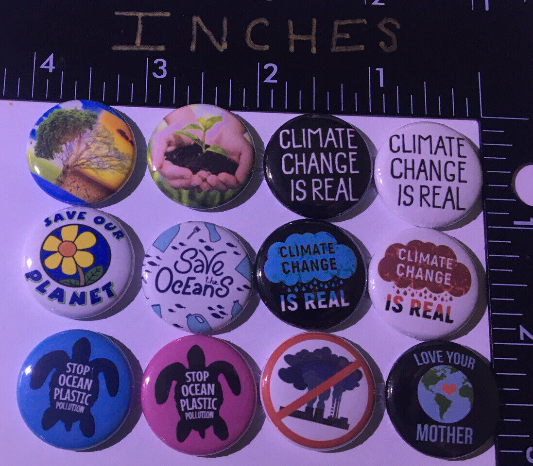 Climate Change 12 Pin Lot Pins Set Anti Plastic Pollution Clean Earth Ocean Day
