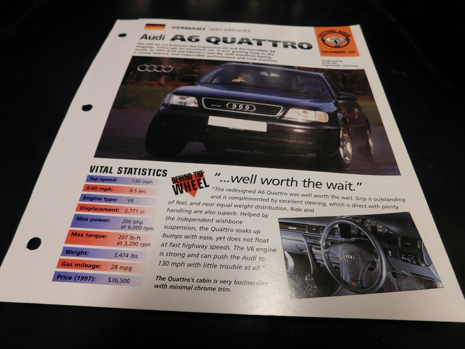 1997+ Audi Quattro A6 Spec Sheet Brochure Photo Poster 