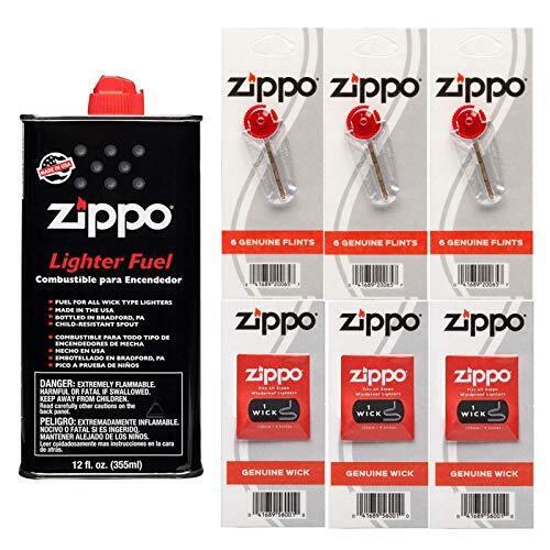 Zippo Gift Set 12 Floz Fluid Fuel & 3 Wick Card & 3 Flint Card 18 Flints Bundle