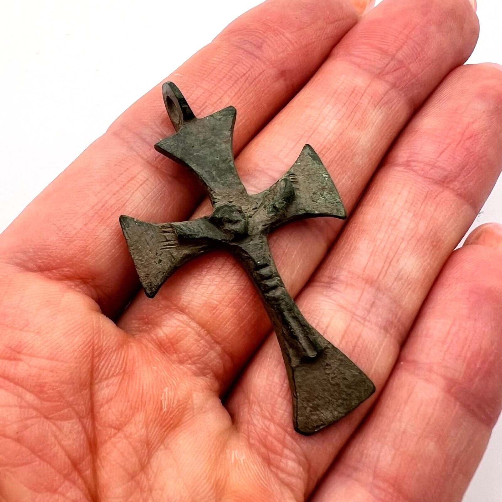 Artifact Antique Bronze Christian Body Pendant Cross Old Culture