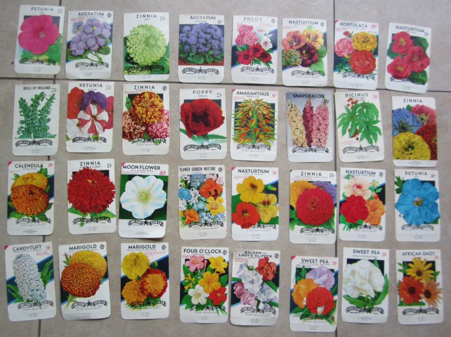 Lot of 32 Old Vintage 1970\'s - FLOWER SEED PACKETS - Lone Star - EMPTY