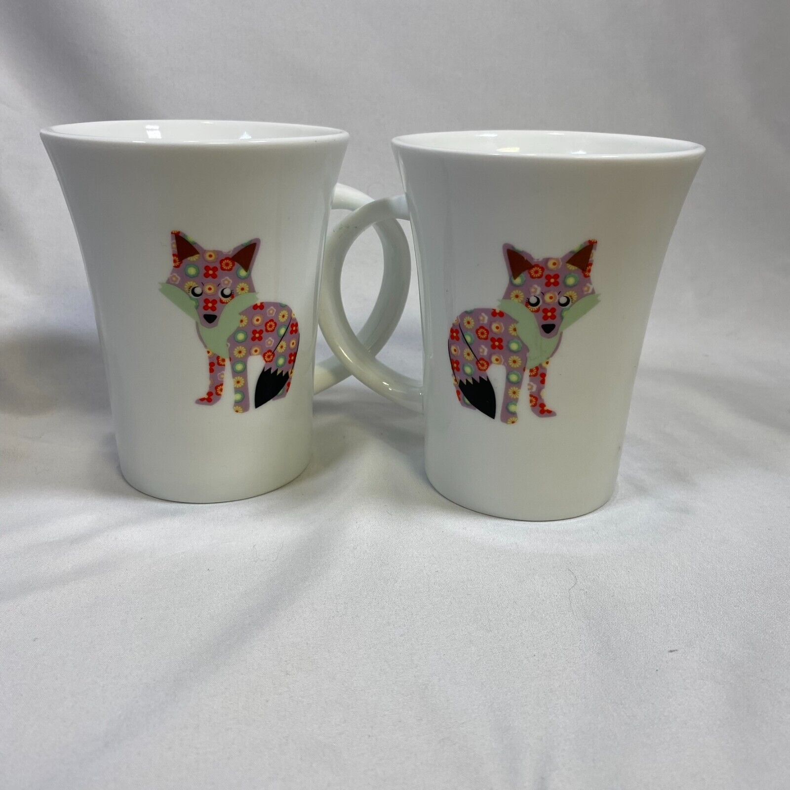 Blue Harbor SD Graphics Floral Smiling Sitting Fox Cup Green Purple Pink Mug