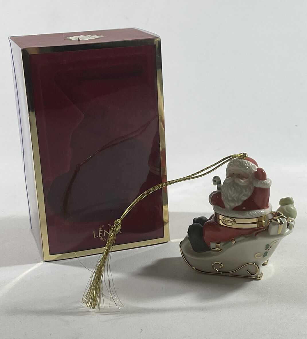 Lenox Treasures Santa in Sleigh Santa Claus Trinket Box Christmas Ornament New