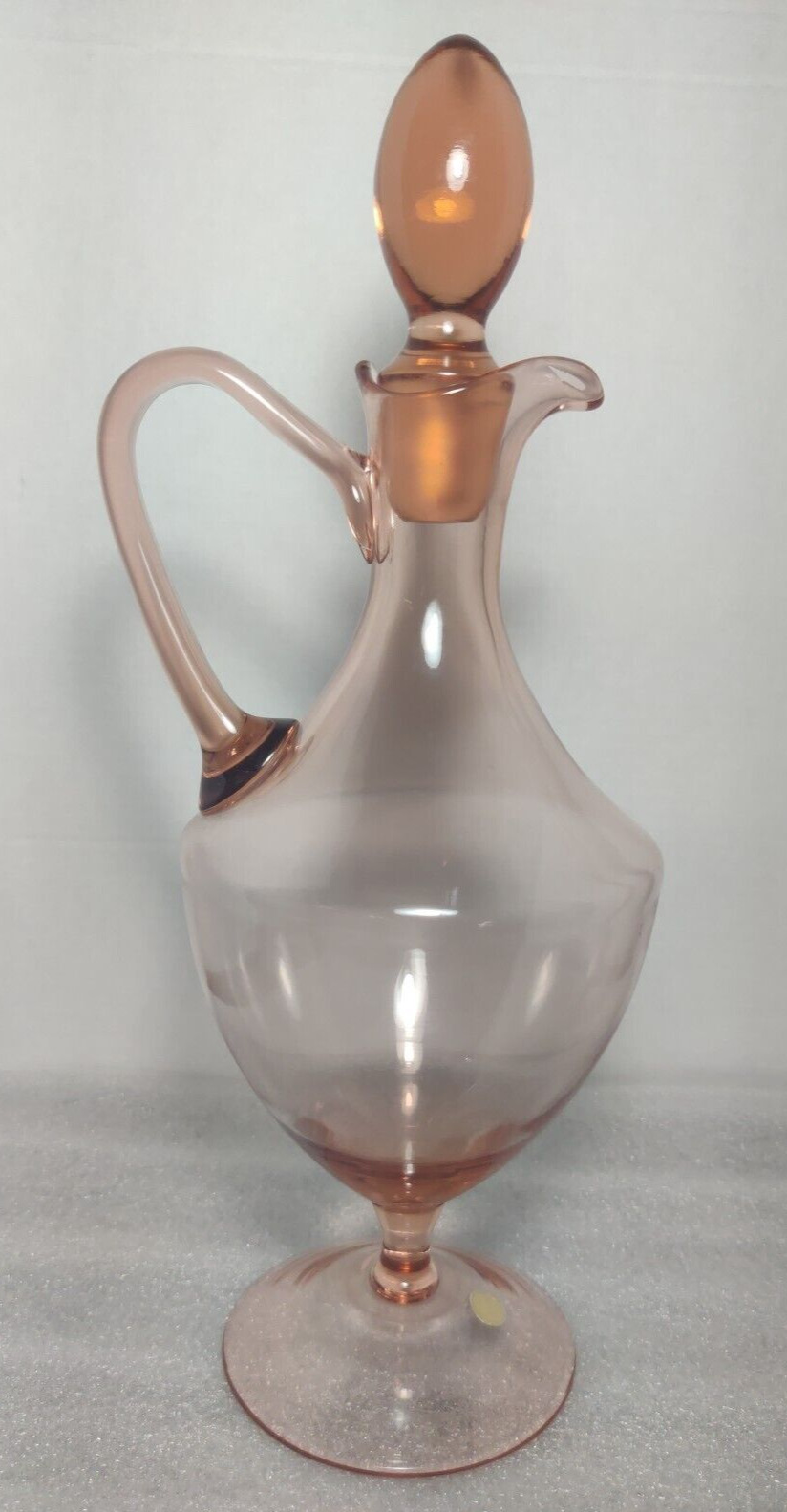 VTG MCM Pink Glass Decanter w/ Stopper, Roumania
