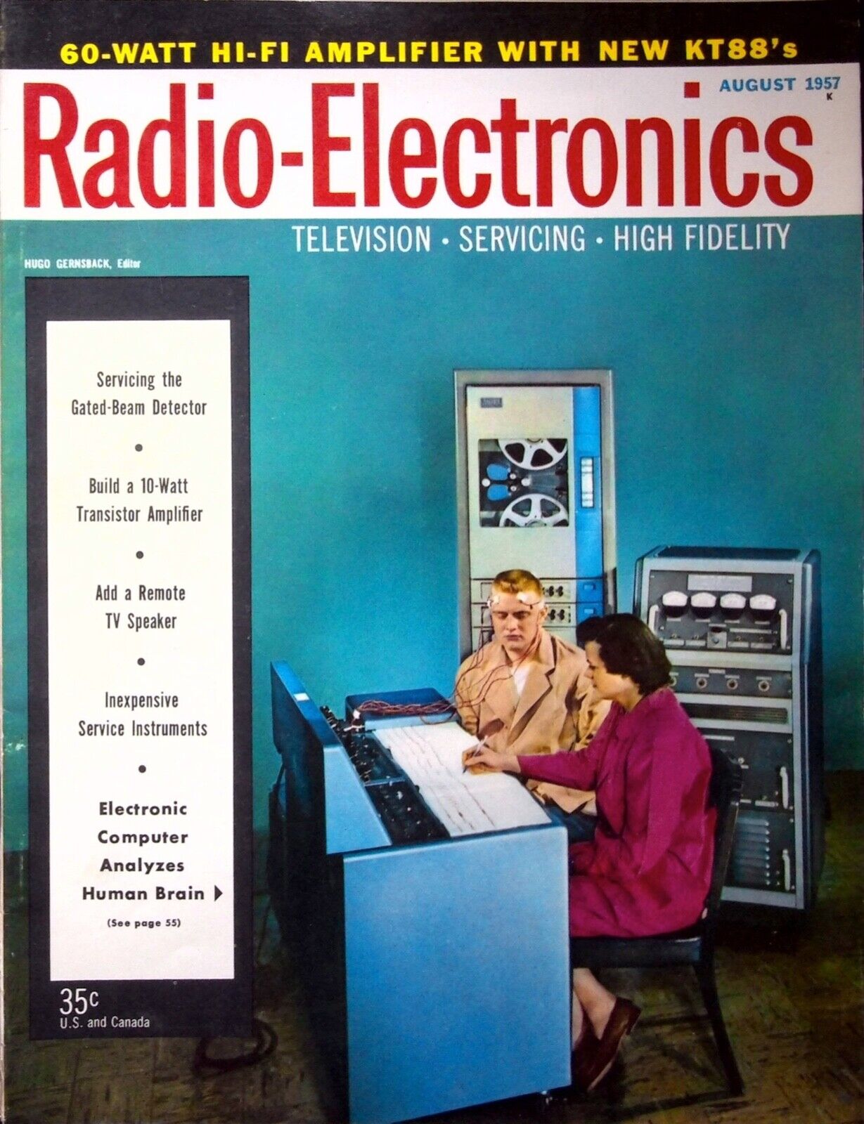 ANALYZES HUMAN BRAIN -  RADIO - ELECTRONICS  MAGAZINE, AUGUST 1957