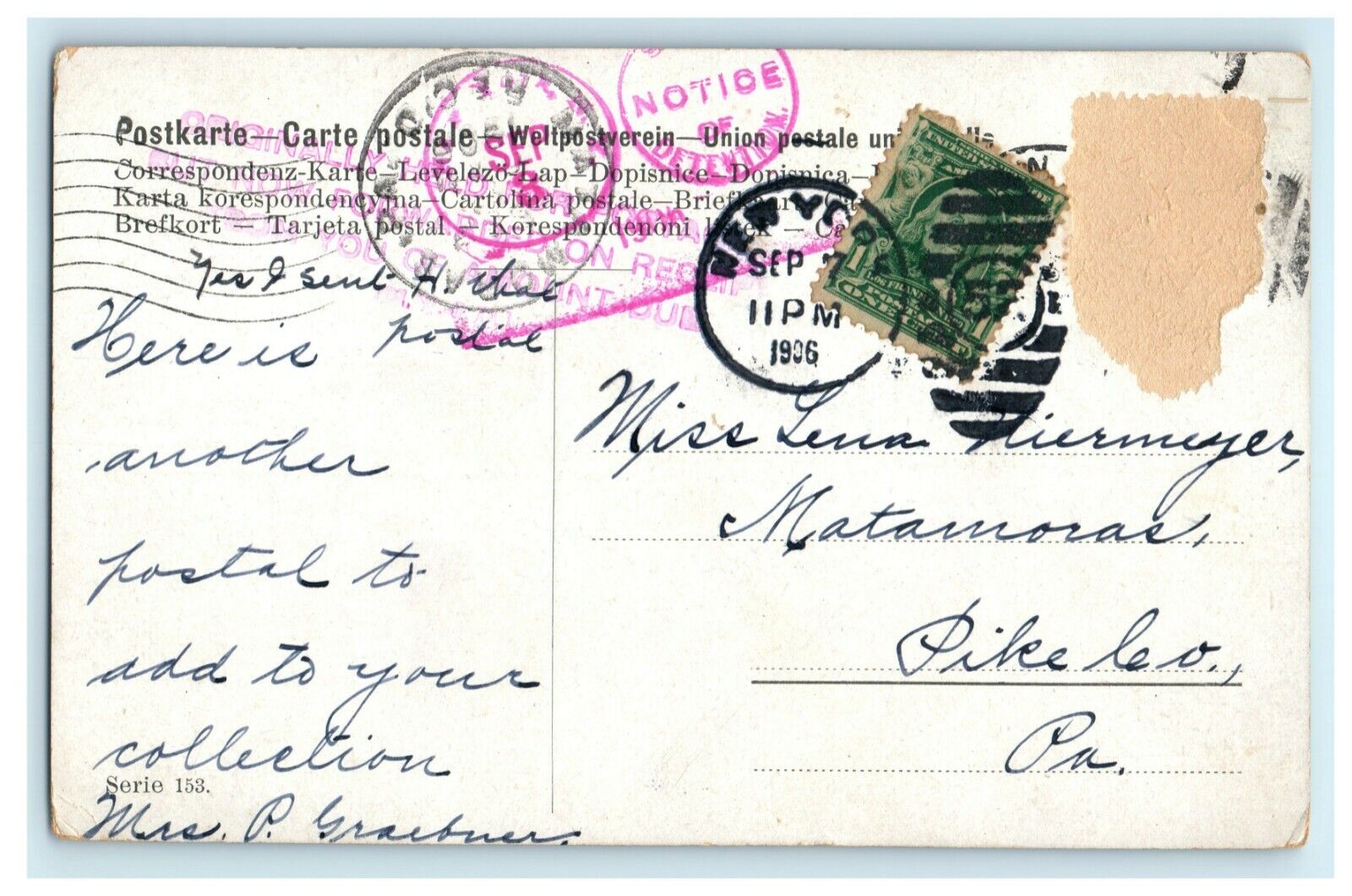 1906 Notice of Detention Postage Due Rare Postmark Vintage Antique Postcard