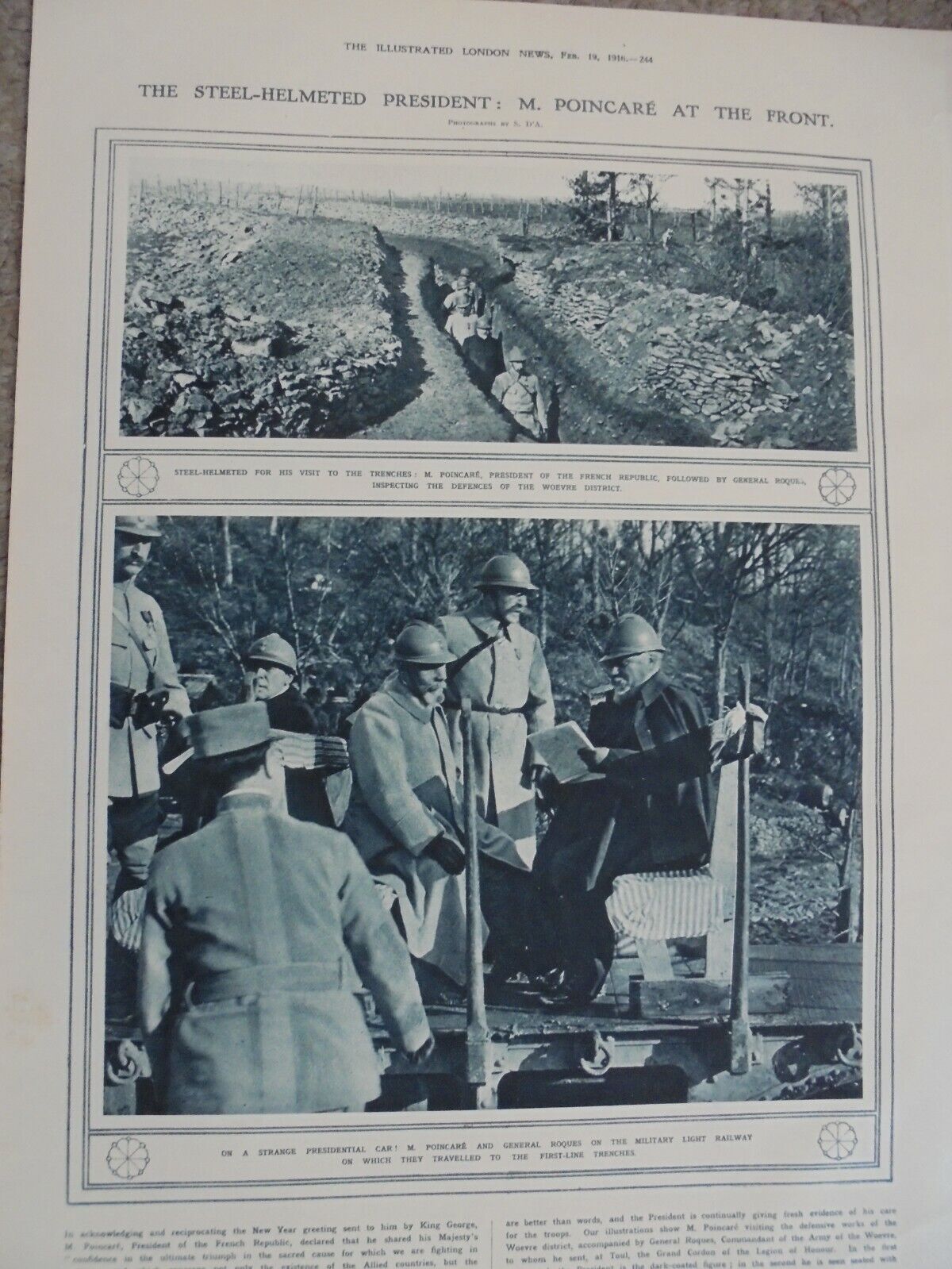 Photo article WW1 President Poincare of France visit trenches 1916 ref AL