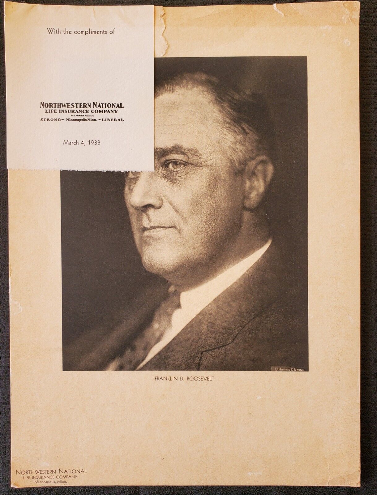 1933 US President Franklin D. Roosevelt 10x12 Harris & Ewing Lithograph Print