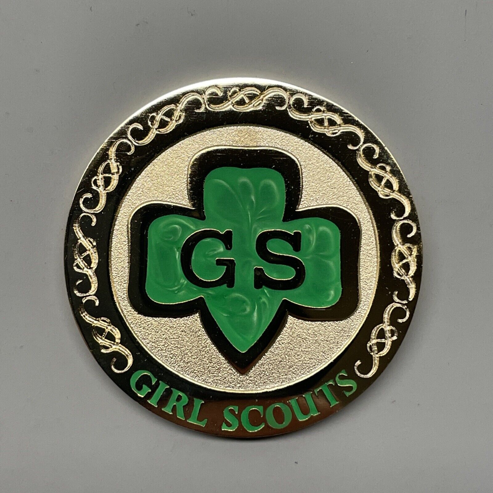 Girl Scouts Respect Myself And Others Collectible Coin Gold Green Enamel Rare