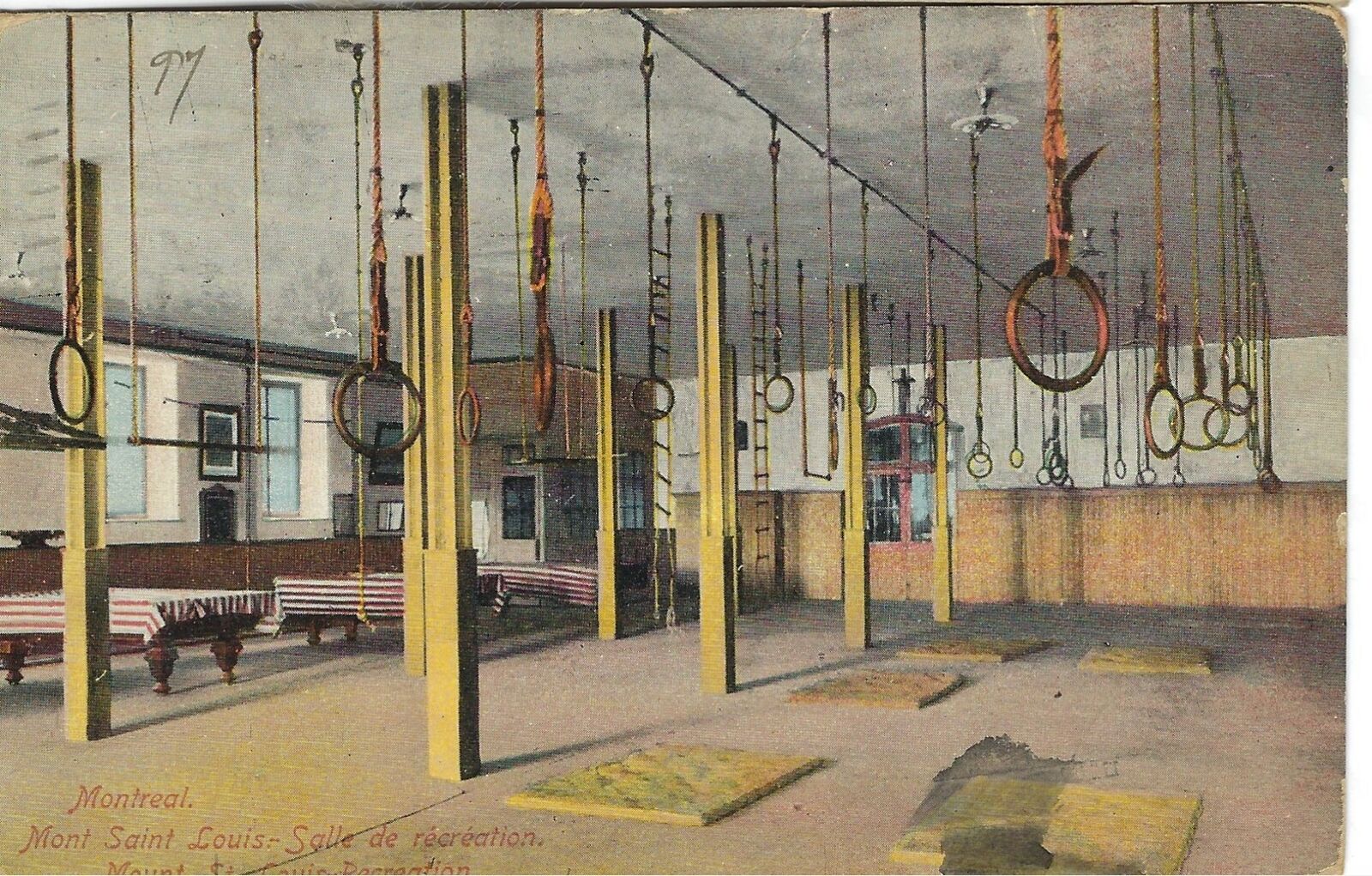 Vintage Hand Colored Gymnasium Postcard, 1913, Montreal, Quebec, Gym