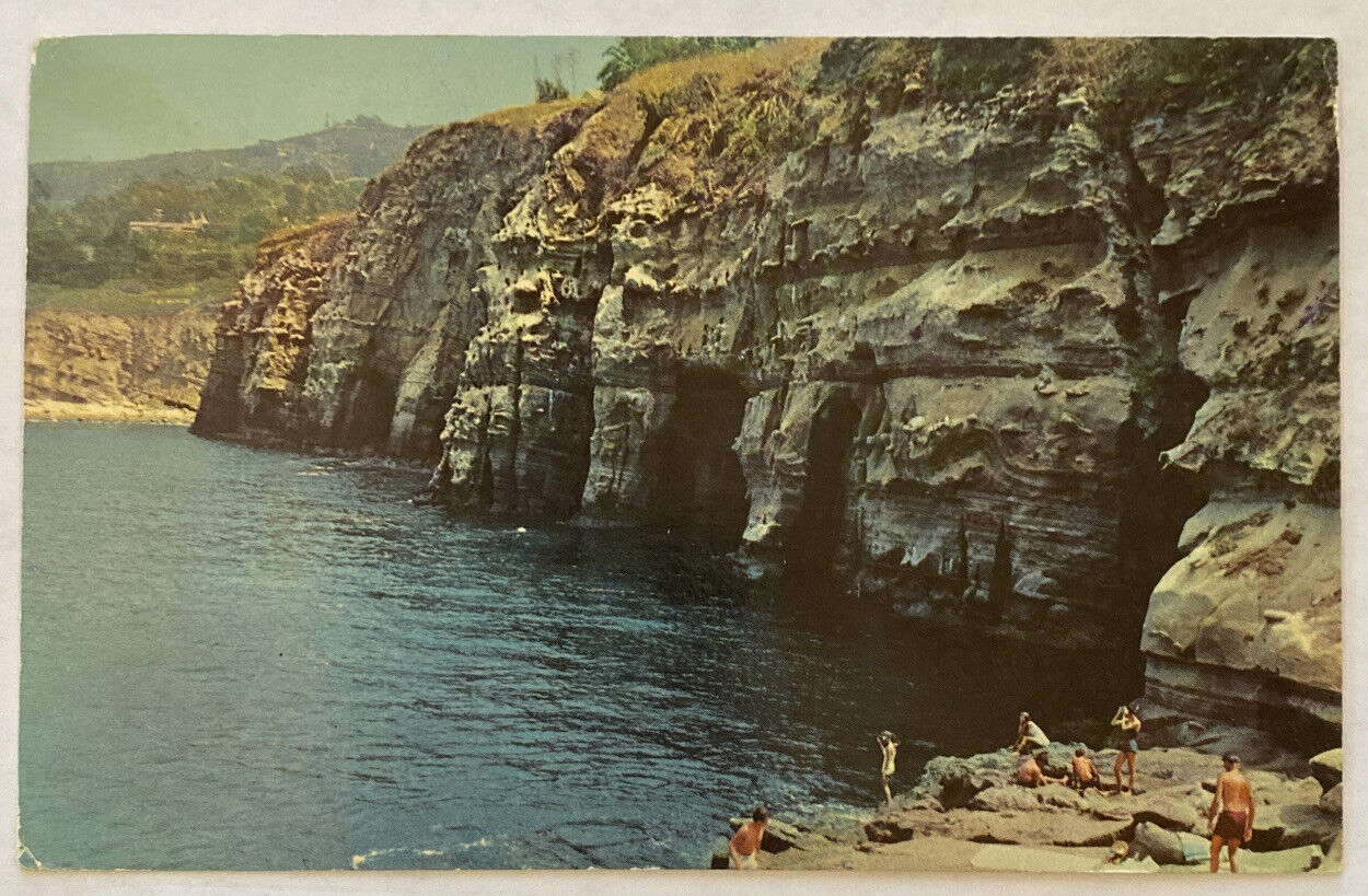 Vintage Postcard, View of Seven Caves, & People, La Jolla, California