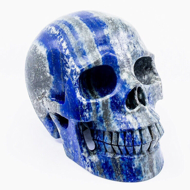 Lovely 5 Inch Polished Natural Lapis Lazuli Pyrite Artisan Crystal Carved Skull