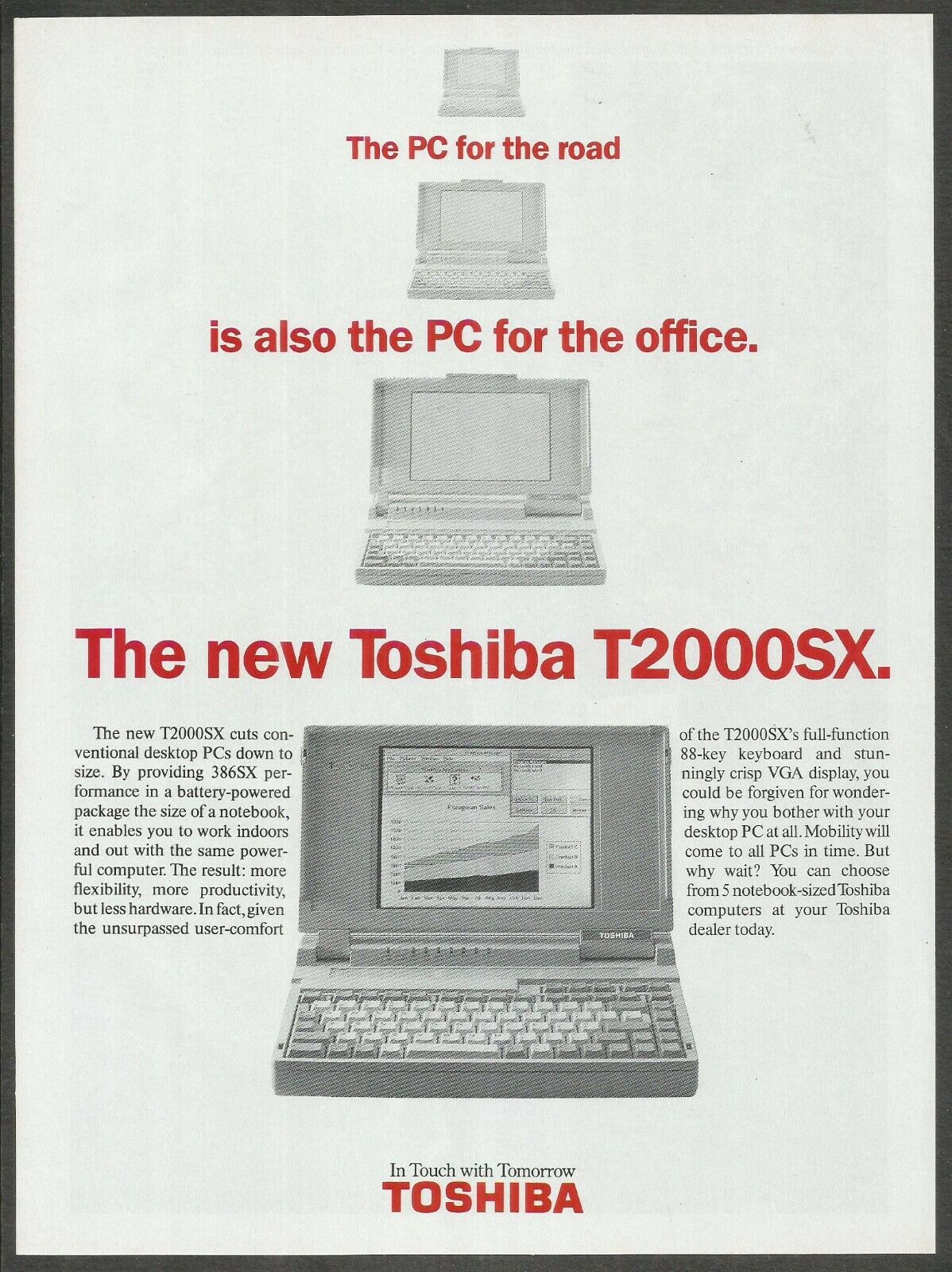 Toshiba T2000SX  Portable Computer - 1991 Vintage Print Ad