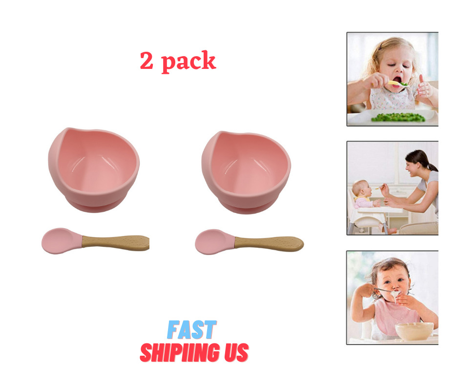 2 Pieces BPA Free Silicone Waterproof Baby Suction Cup Base Bowl Training Spoon 