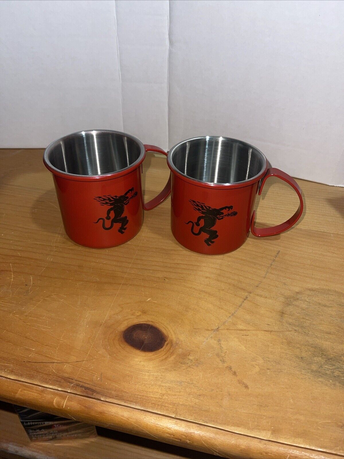 Set Of 2 Fireball Whiskey Devil Red Metal Camping Drinking Mule Mugs