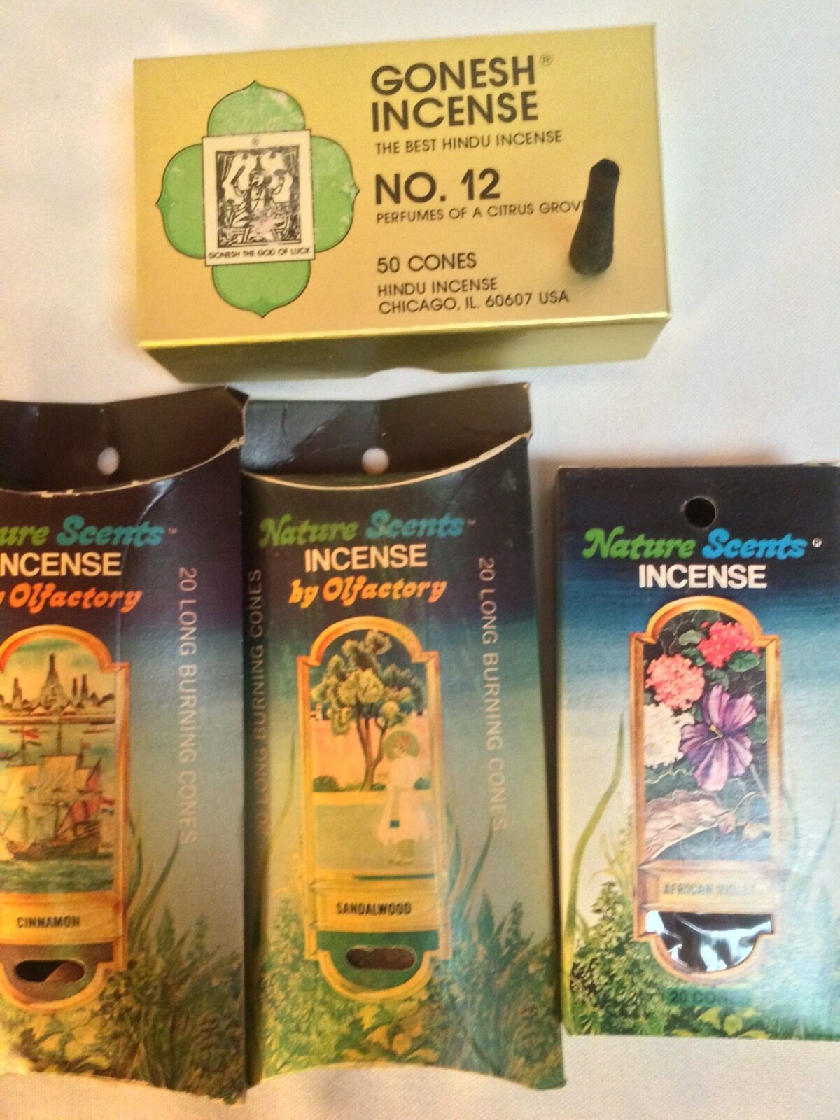 Lot of 4 Incense Vintage never used 1970\'s Gonesh no. 12 & olfactory 110 cones