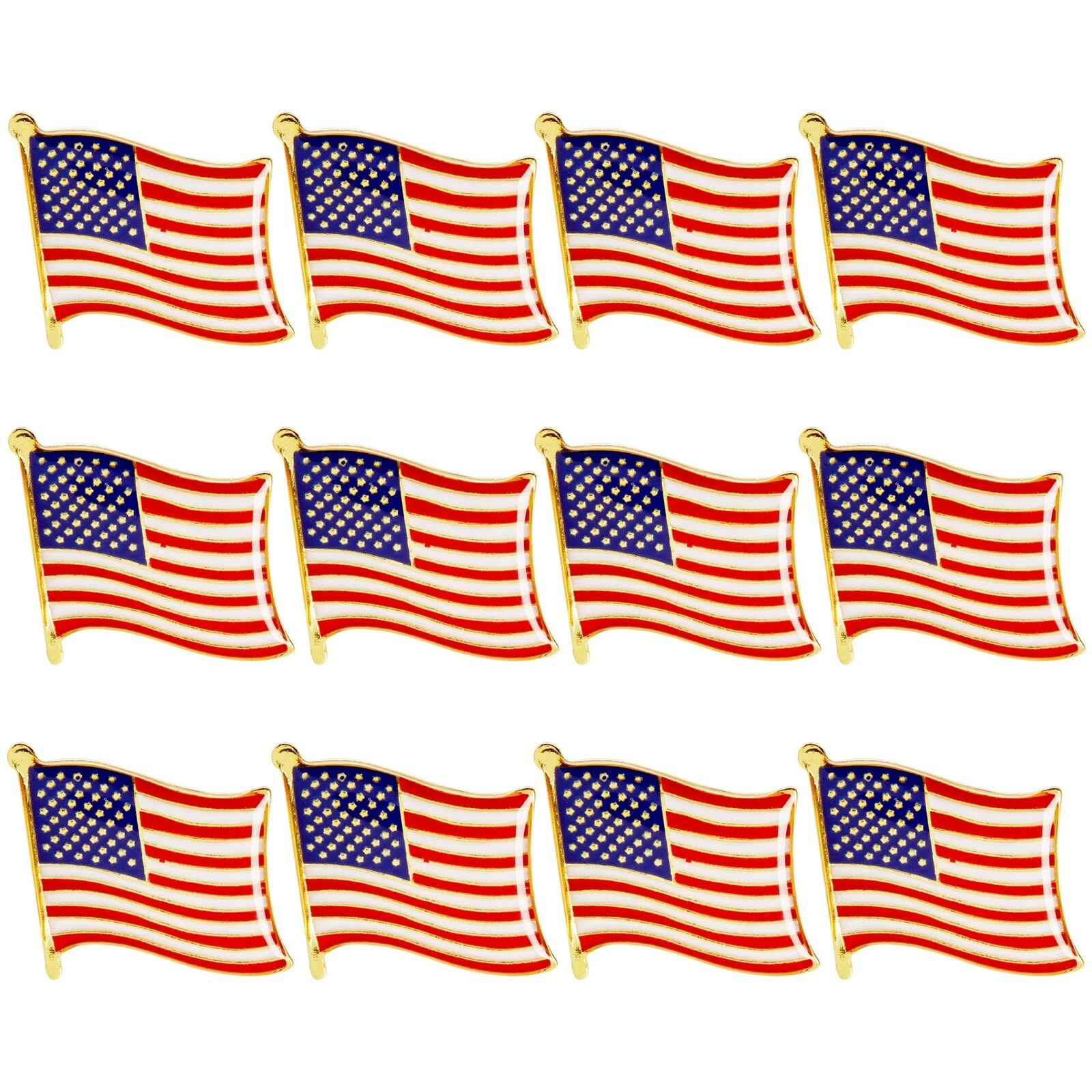 12-Pack American Flag Waving Lapel Pins, Patriotic US Flag Pins for National Day
