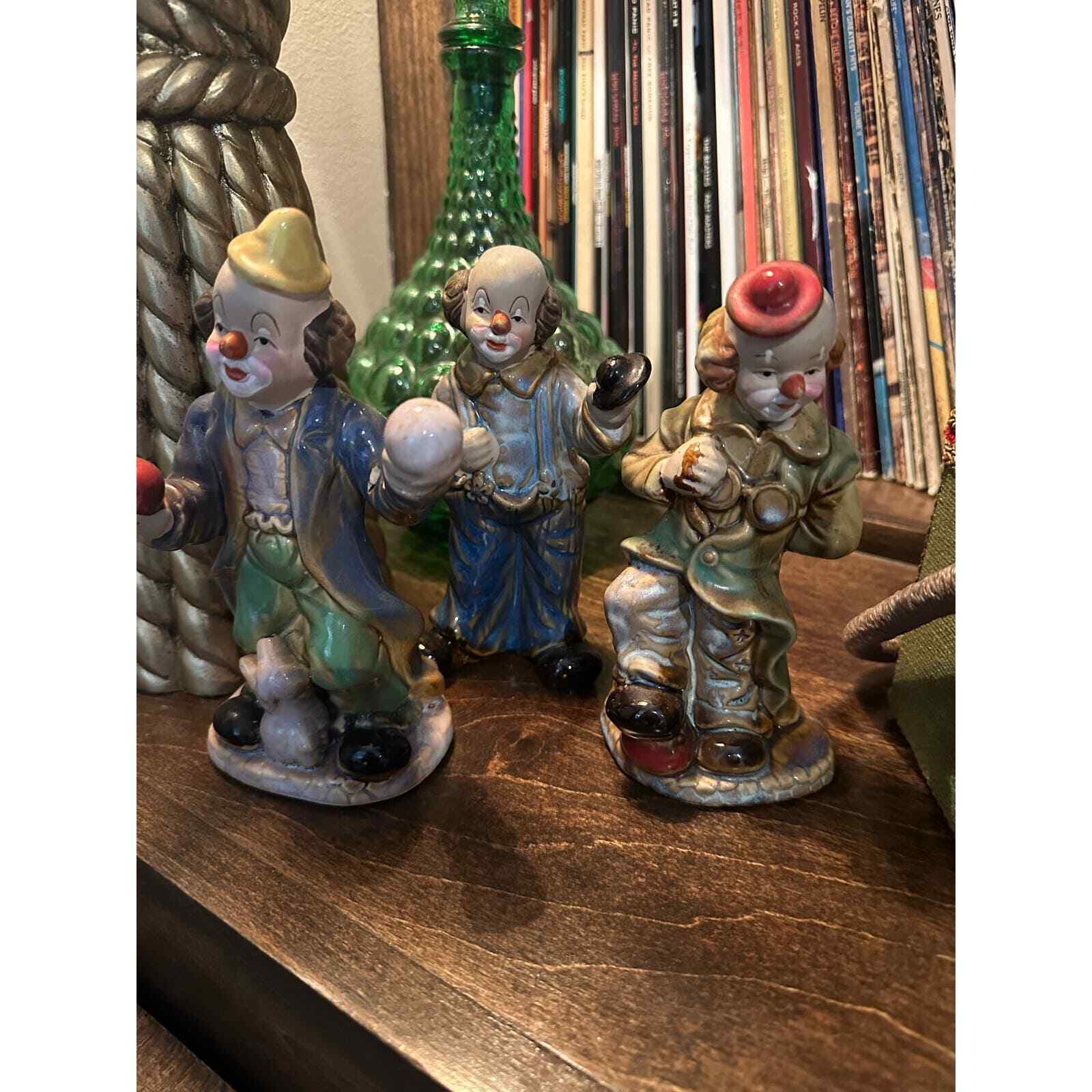 Set of Three Vintage Greenbrier stoneware Clown Figurines, Average 6.5\