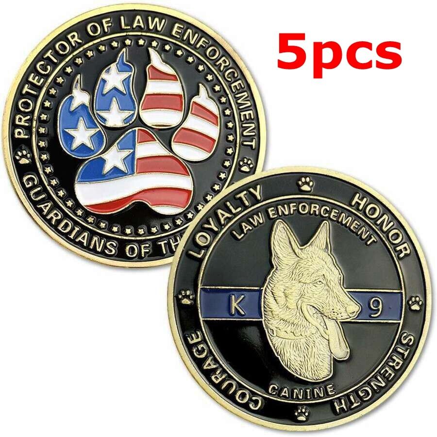 5pcs K9 Dog Law Enforcement Challenge Coin Canine Police Decoration