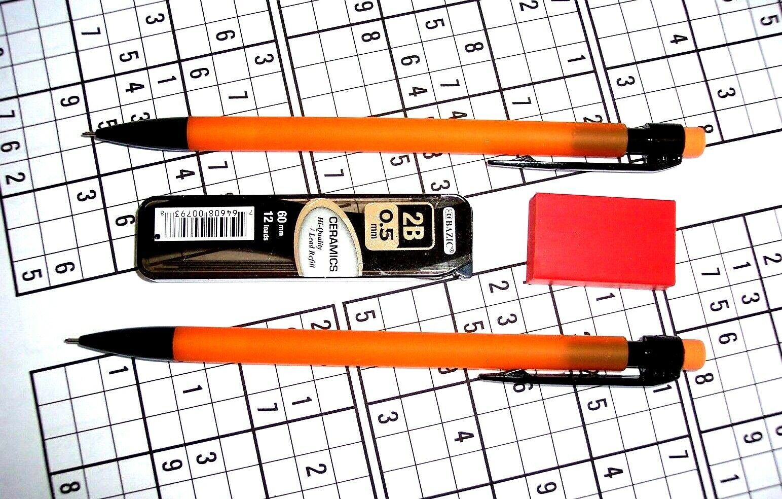 BEST Sudoku Pencils: 2 0.5mm Zebra Pencils, Eraser, and 2B Lead Refills