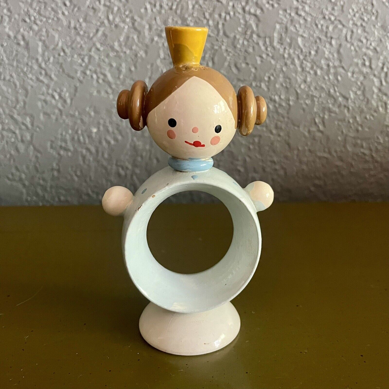 Vintage Sevi Single Wooden Napkin Ring, Girl,  Princess, Queen, Made In Italy