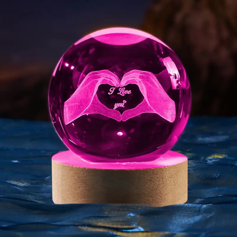 Crystal Ball I Love You Gifts 3D Laser Engraving with LED Base Valentine