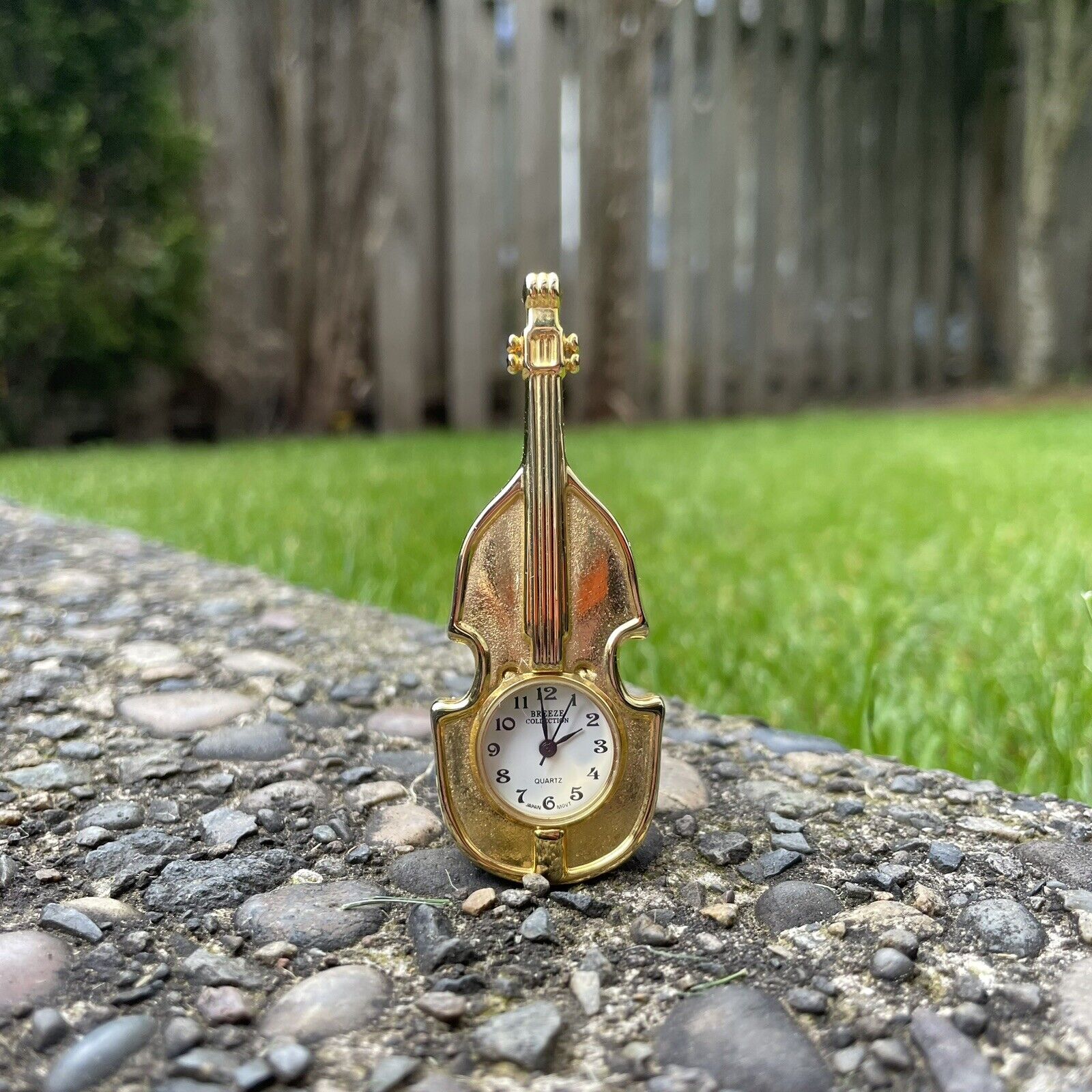 Miniature Tiny  Brass Violin Clock 2.5” Mini Breeze Collection Desktop **WORKS