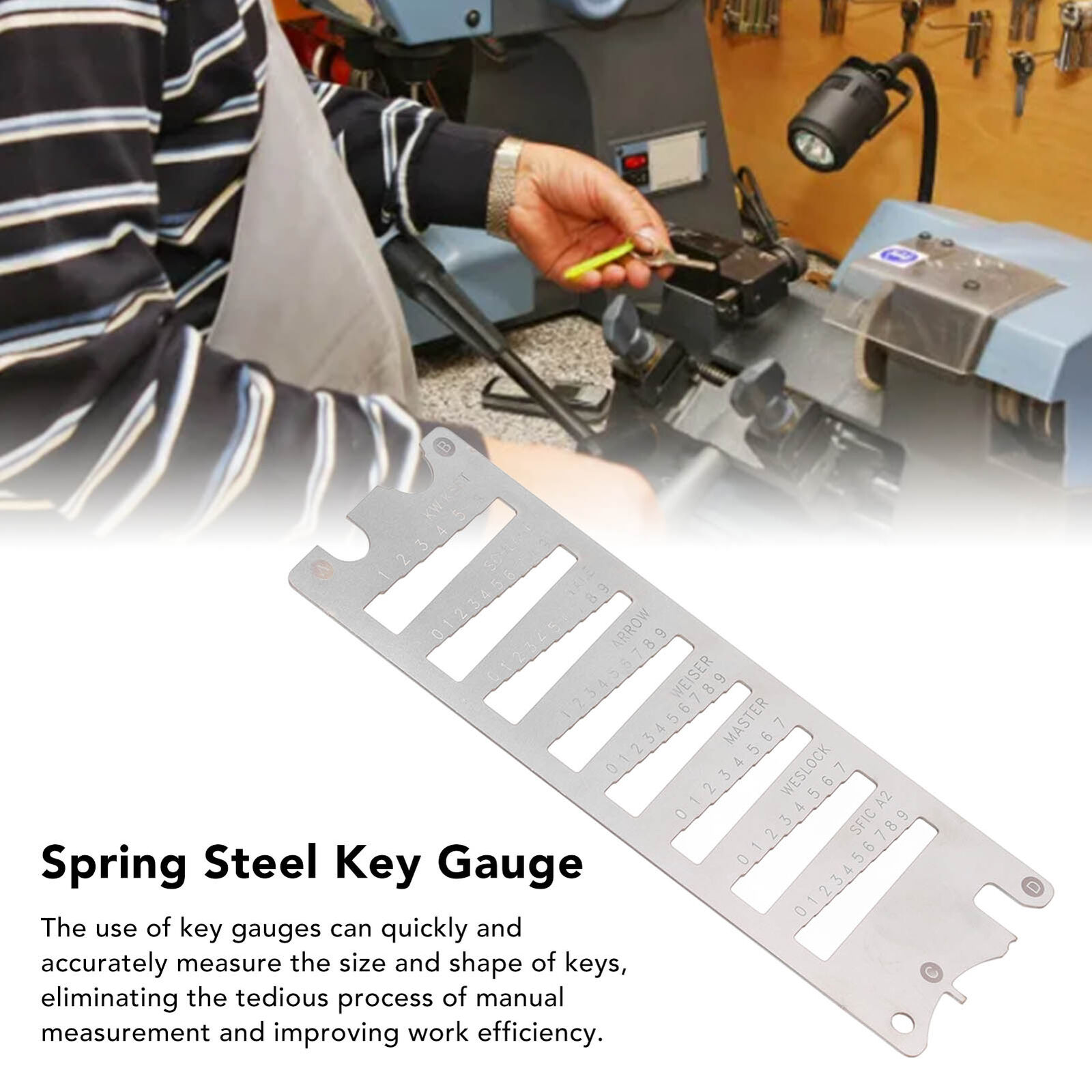Key Decoder Spring Steel High Accuracy Portable Multi-function 8-in-1 Key Gauge
