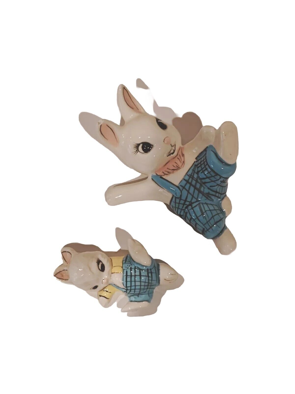 Playful Bunnies Set of 2 Anthropomorphic Ceramic Vintage Figurines