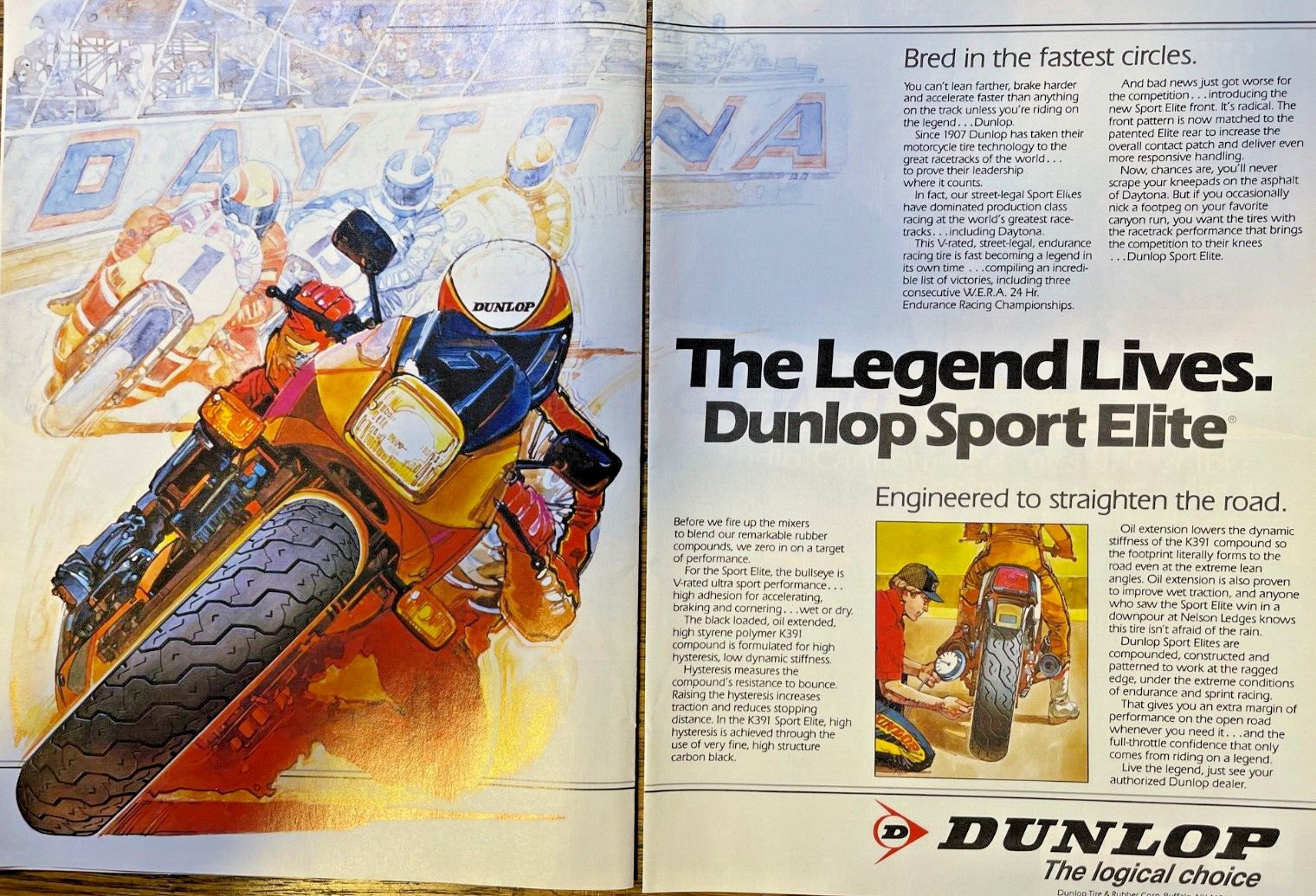 1984 Vintage Magazine Advertisement Dunlop Sport Elite Motorcyle Tires
