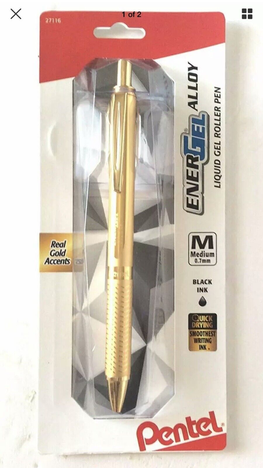 EnerGel Alloy Liquid Roller Gel Pen - Gold Accents, Medium Point 0.7mm, New