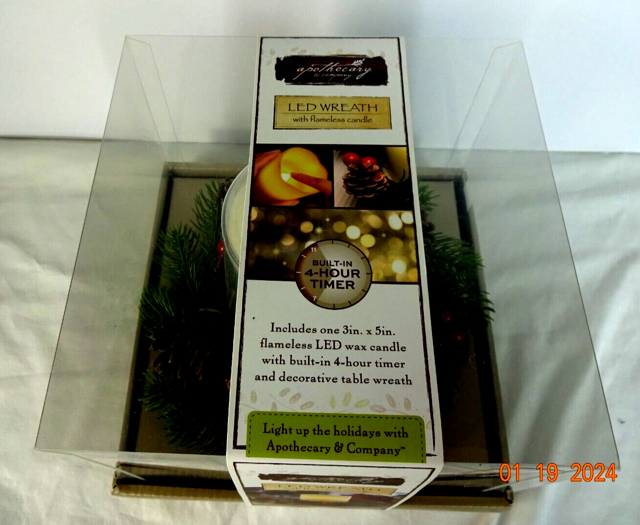 Christmas, Tabletop Wreath, Flameless LED light, 4hr timer, Apothecary Co. China